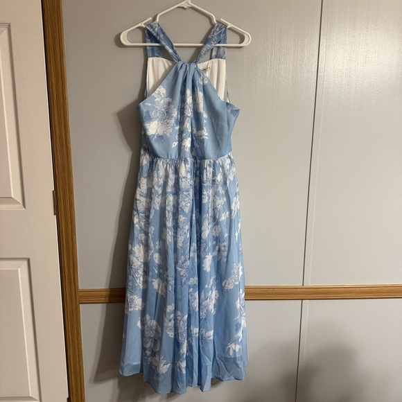 Fehaute Blue Floral Chiffon Halter Sleeveless Midi Dress Size 8 - Picture 9 of 12